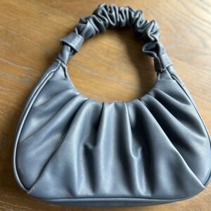 Gray Mini Bag with Crescent Shape and Ruched Detailing